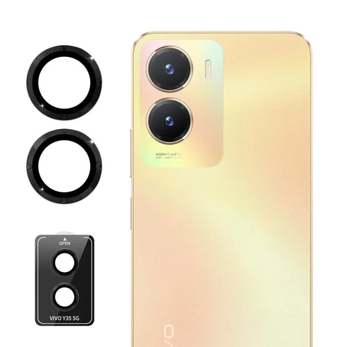 ENKAY HAT PRINCE For vivo Y35 5G 1 Set Camera Lens Protector Tempered Glass Rear Lens Film with Metal Ring - Black - 1