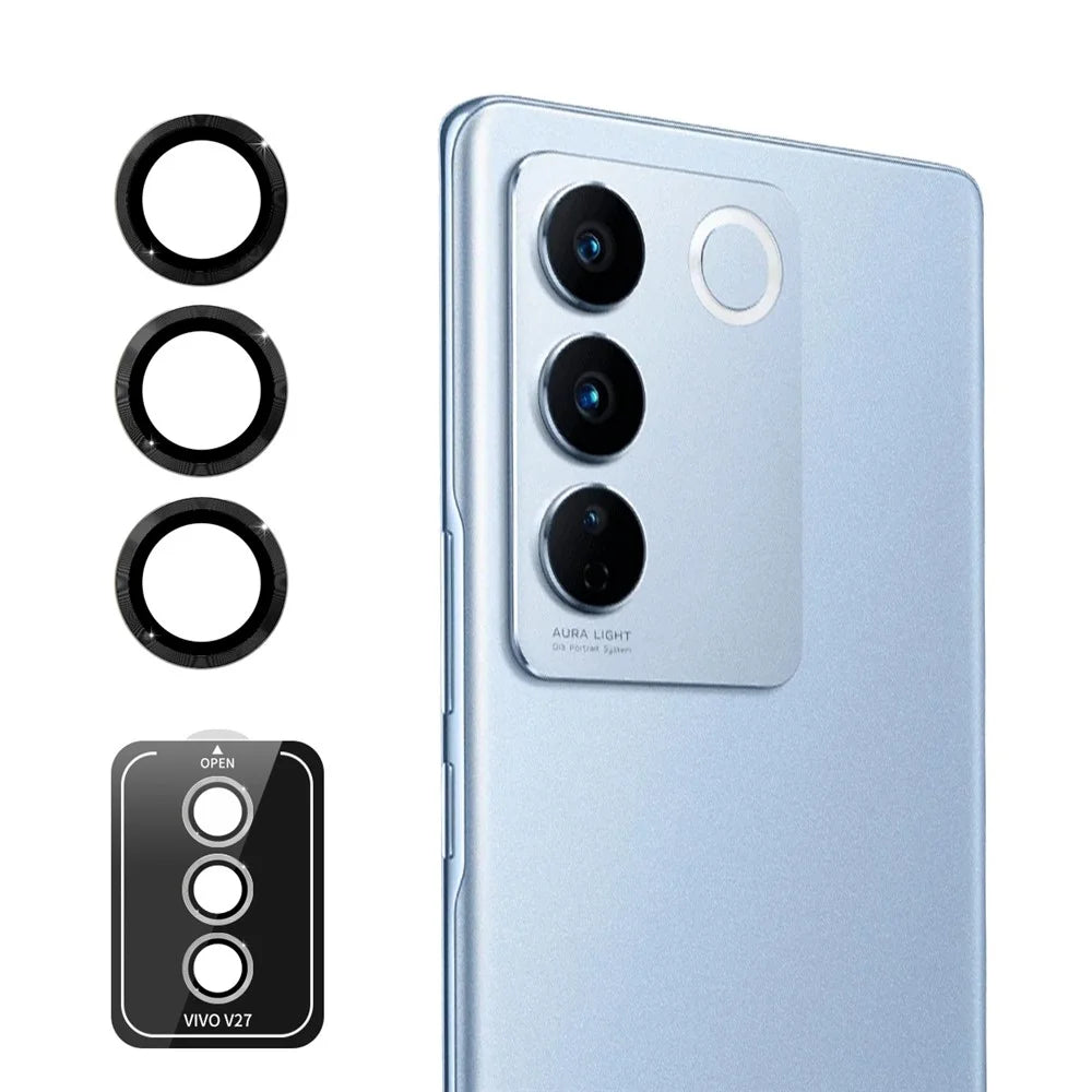 ENKAY HAT PRINCE For vivo V27 5G / V27 Pro 5G 1 Set Camera Lens Film High Alumina Silicon Glass Lens Protector - Black - 1