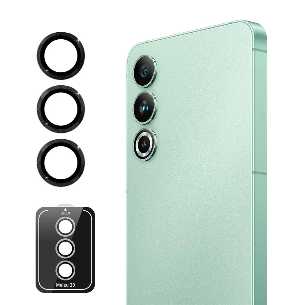 ENKAY HAT PRINCE For Meizu 20 1 Set Camera Lens Protector Tempered Glass+Metal Ring Lens Film - Black - 1