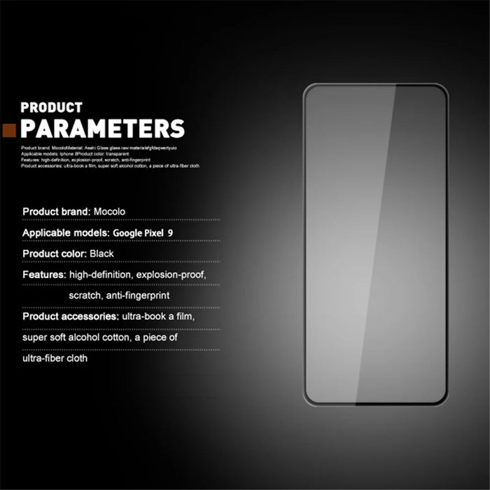 MOCOLO For Google Pixel 9 / Pixel 9 Pro Screen Protector Tempered Glass Silk Printing Film Complete Covering - Black - 7