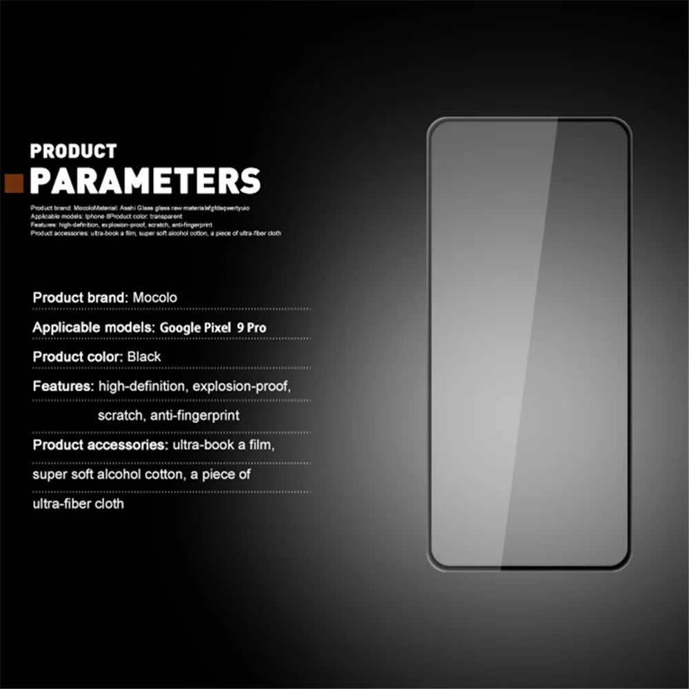 MOCOLO For Google Pixel 9 Pro XL Tempered Glass Screen Protector Anti-Shatter Silk Printing Film, Black - 6