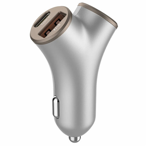 A2 78W Y-Shaped Car Charger 2 USB + 2 Type-C Phone Fast Charging Power Adapter - Silver - 1