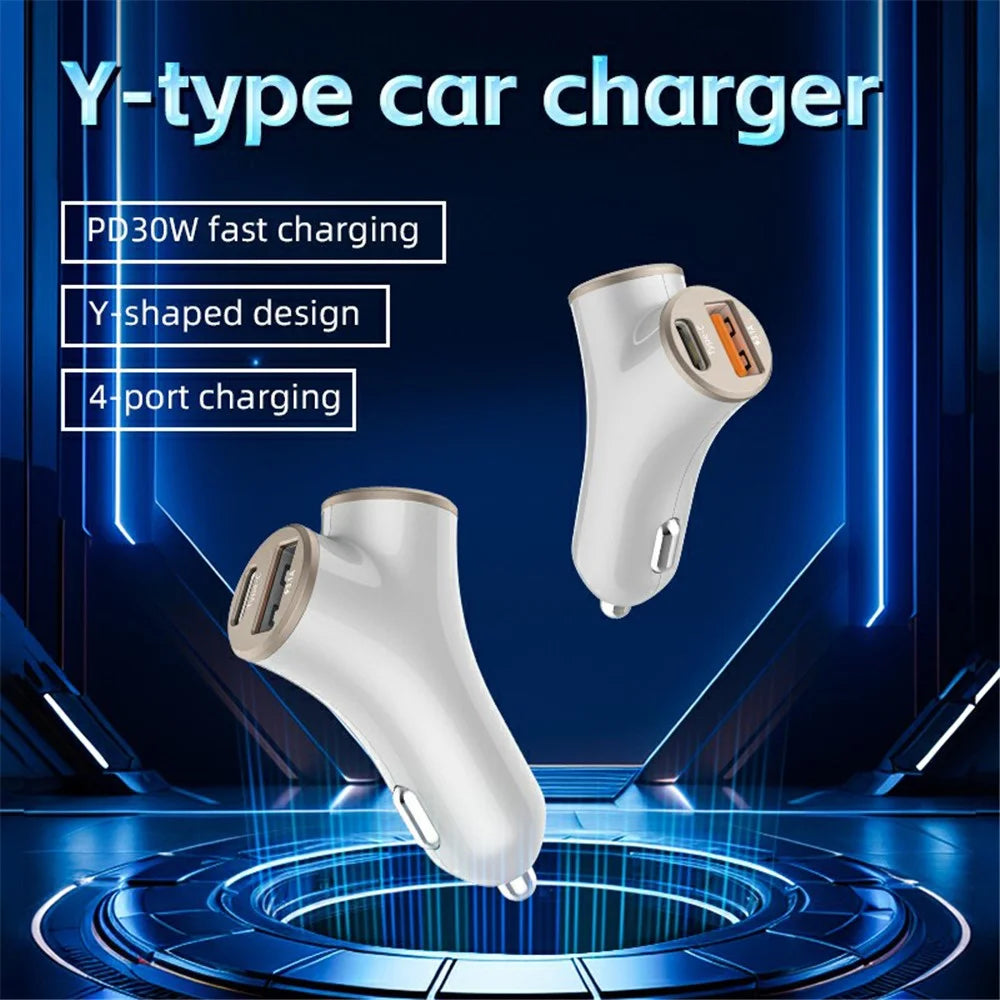 A2 78W Y-Shaped Car Charger 2 USB + 2 Type-C Phone Fast Charging Power Adapter - Silver - 3