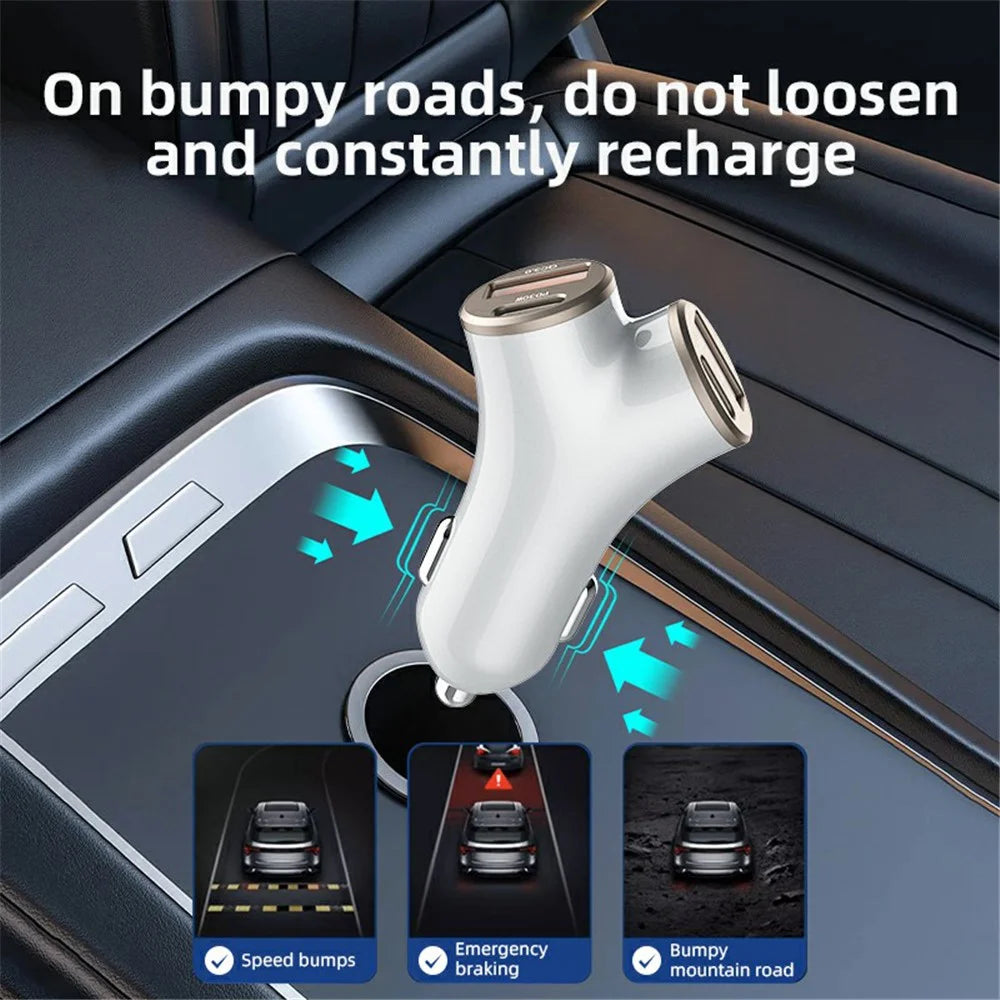 A2 78W Y-Shaped Car Charger 2 USB + 2 Type-C Phone Fast Charging Power Adapter - Silver - 5
