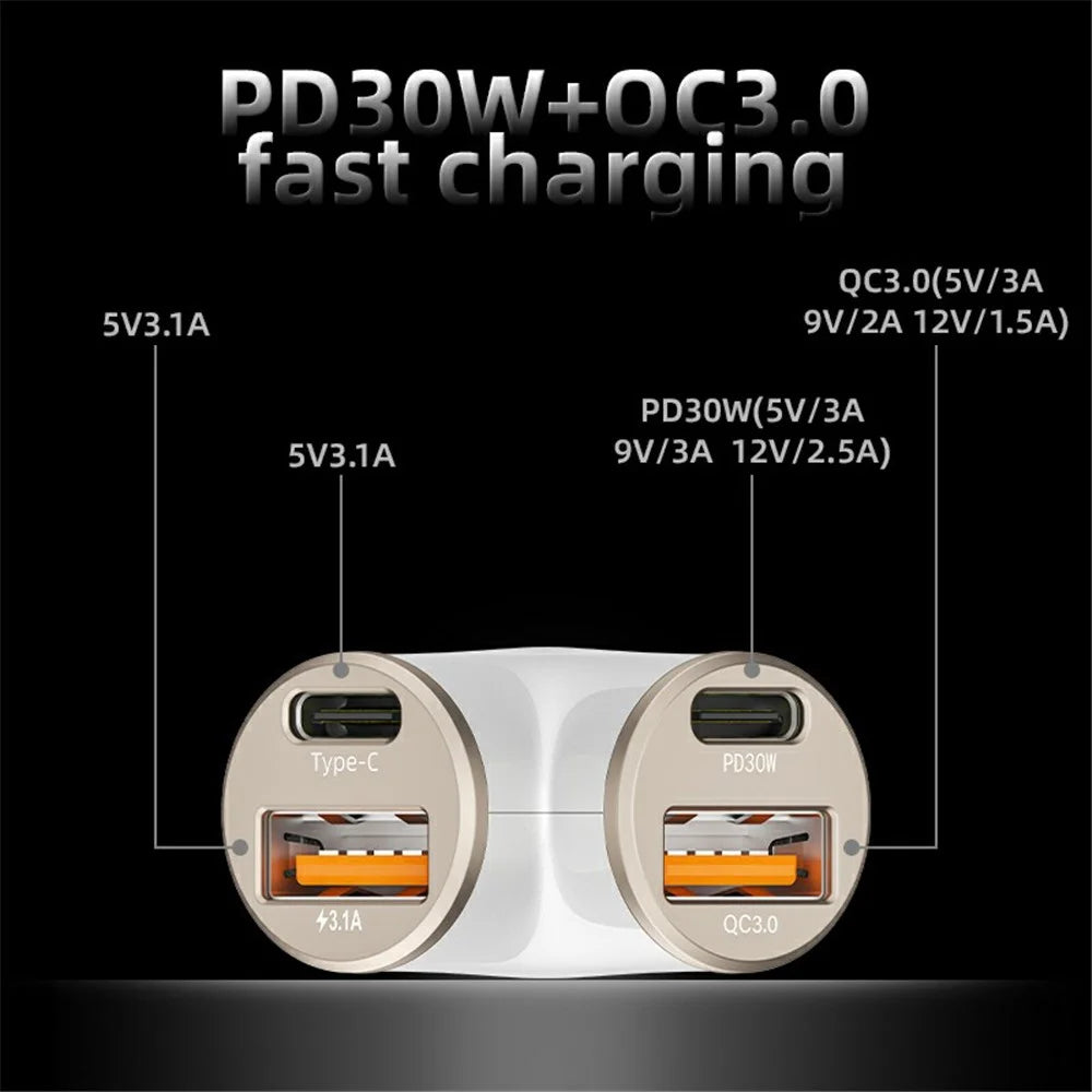 A2 78W Y-Shaped Car Charger 2 USB + 2 Type-C Phone Fast Charging Power Adapter - Silver - 6