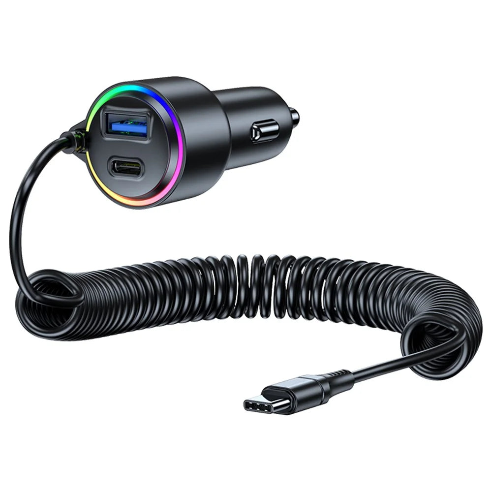 T26 45W+30W USB+Type-C Phone Fast Charging Adapter Car Charger with PD 30W Type-C Spring Cable (CE Certified) - 1