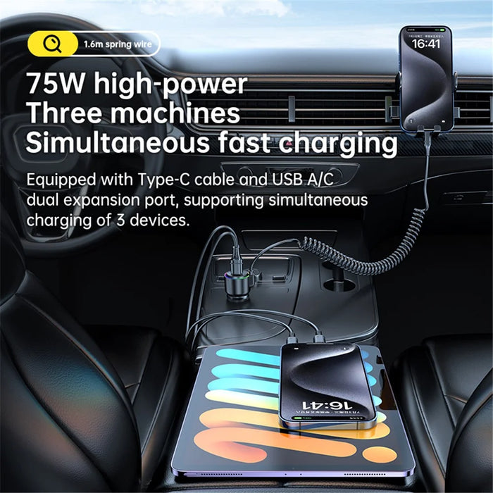T26 45W+30W USB+Type-C Phone Fast Charging Adapter Car Charger with PD 30W Type-C Spring Cable (CE Certified) - 5