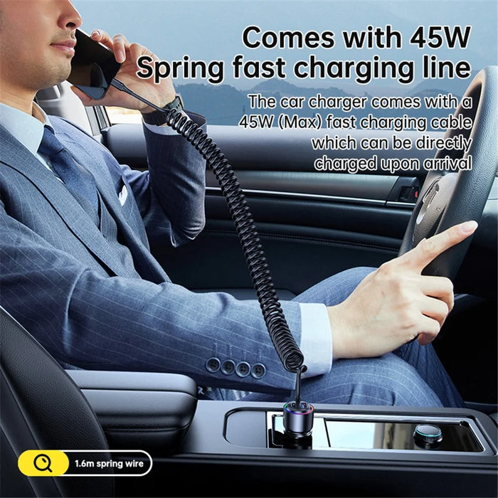 T26 45W+30W USB+Type-C Phone Fast Charging Adapter Car Charger with PD 30W Type-C Spring Cable (CE Certified) - 6