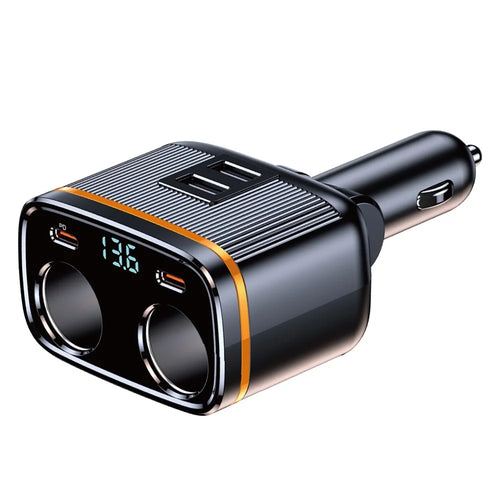 C27 2 USB + 2 Type-C Ports 145W Car Charger Dual Cigarette Lighter Socket with Voltage Digital Display - 1