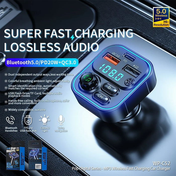 WEKOME WP-C52 Bluetooth-compatible MP3 PD 20W Fast Charging Car Charger - 2