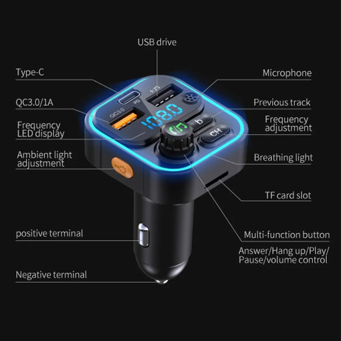 WEKOME WP-C52 Bluetooth-compatible MP3 PD 20W Fast Charging Car Charger - 7