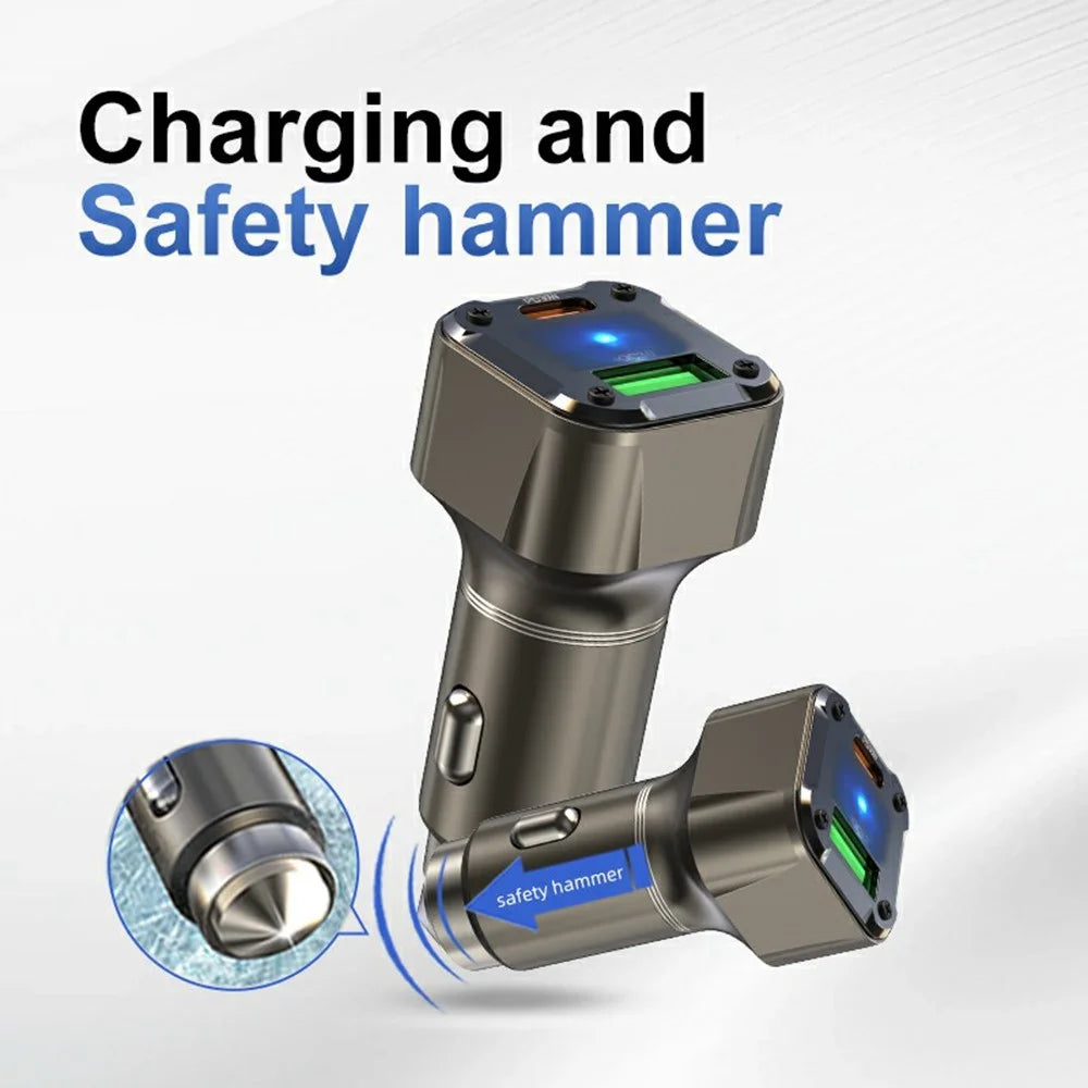 K25 Car Charger Adapter PD 30W Super Charger Fast Charging Metal Window Breaker - 3