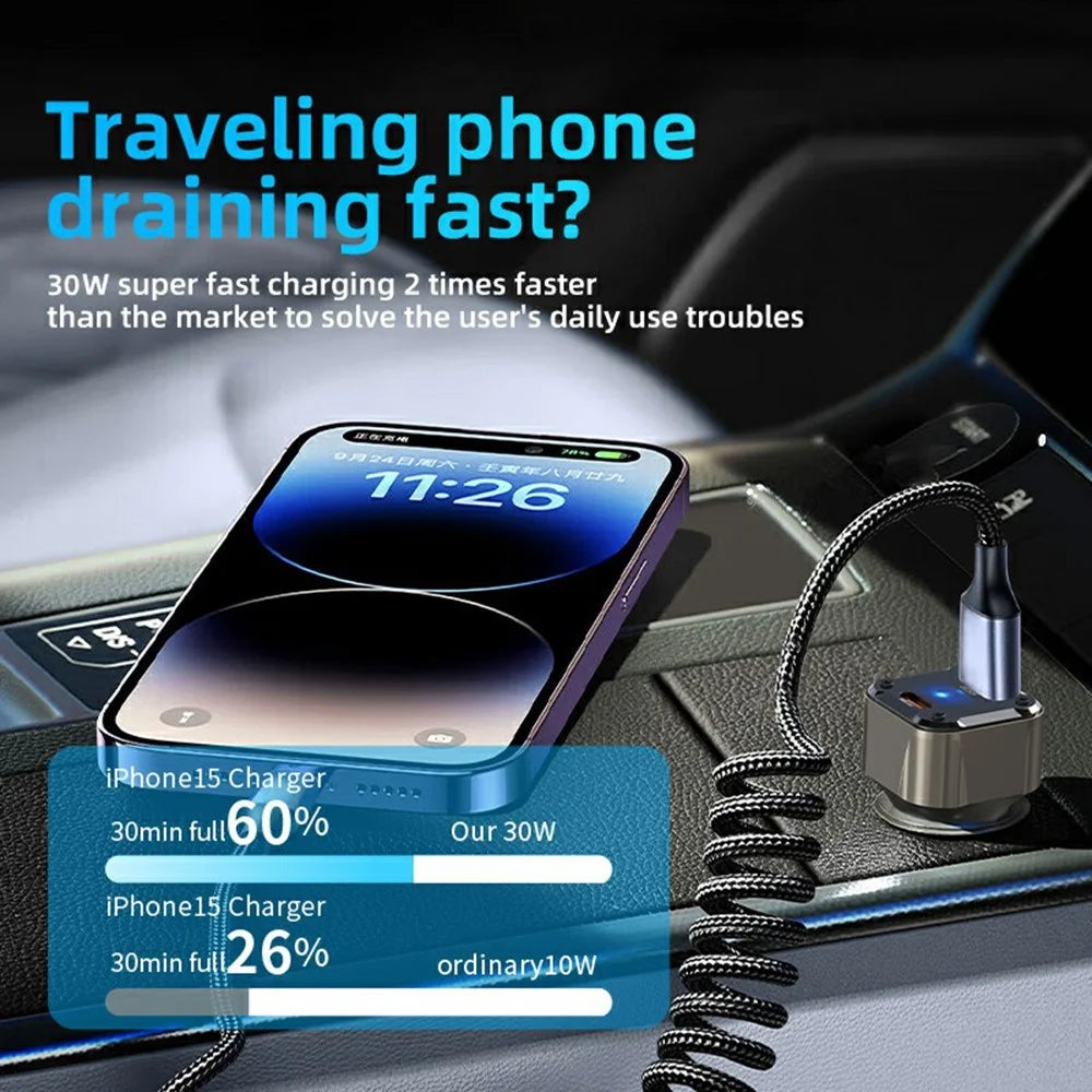 K25 Car Charger Adapter PD 30W Super Charger Fast Charging Metal Window Breaker - 6