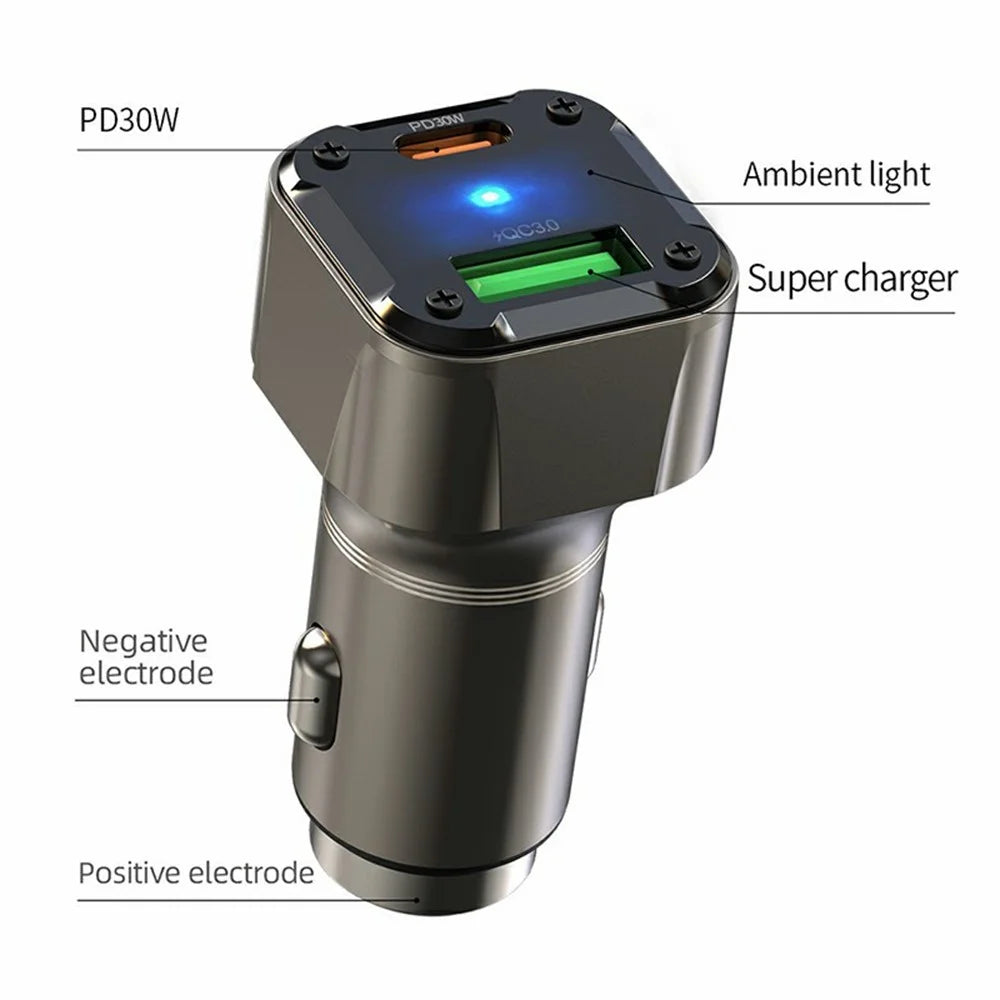 K25 Car Charger Adapter PD 30W Super Charger Fast Charging Metal Window Breaker - 7