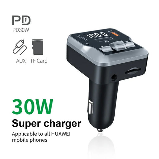 C64 Bluetooth-compatible 5.3 Car Adapter PD 30W Car Charger Handsfree Calling Audio Receiver MP3 Music Player - 2