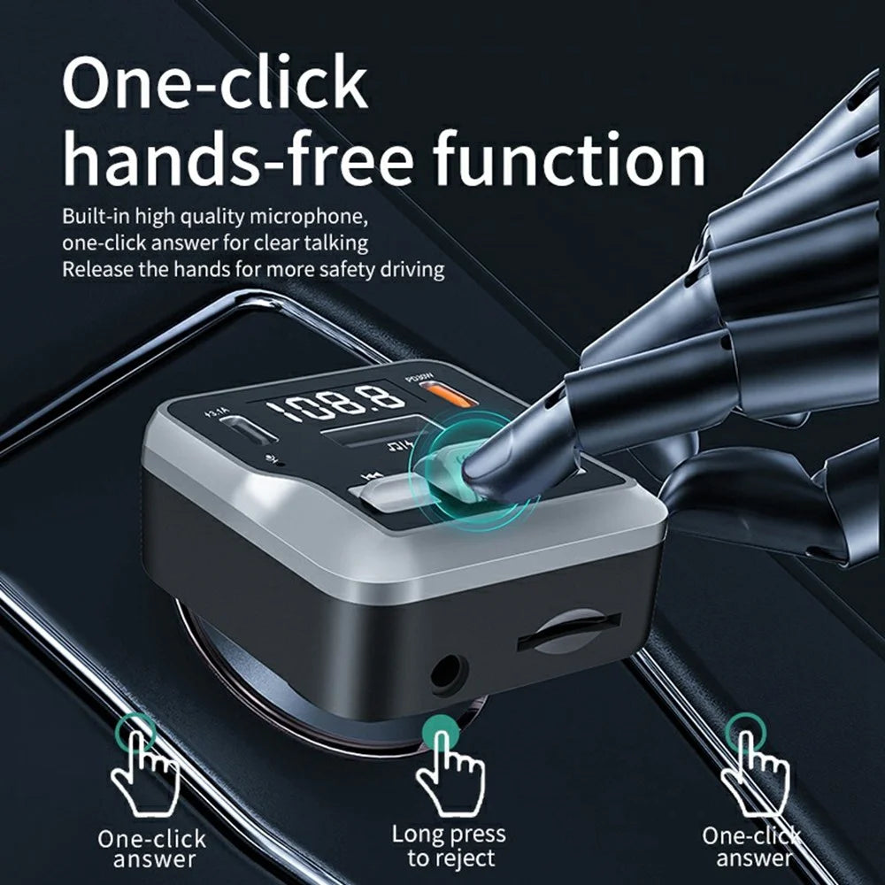 C64 Bluetooth-compatible 5.3 Car Adapter PD 30W Car Charger Handsfree Calling Audio Receiver MP3 Music Player - 4