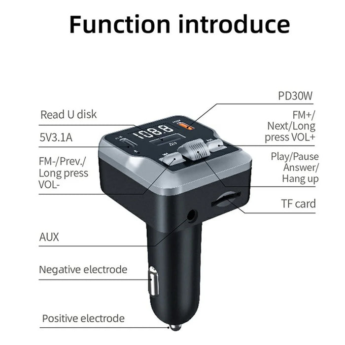 C64 Bluetooth-compatible 5.3 Car Adapter PD 30W Car Charger Handsfree Calling Audio Receiver MP3 Music Player - 6