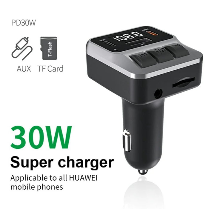 C65 Car Bluetooth-compatible FM Transmitter with Dual Type-C Port PD 30W Fast Charging Adapter - 3