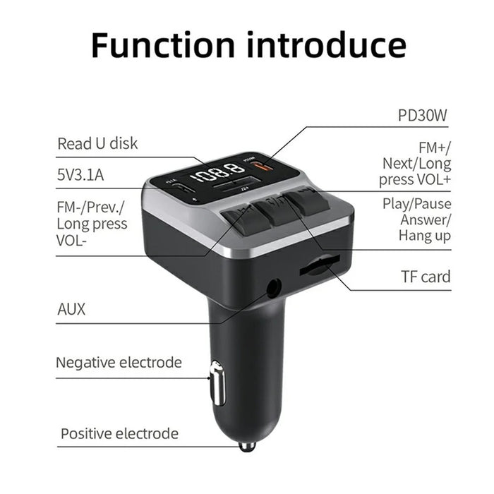 C65 Car Bluetooth-compatible FM Transmitter with Dual Type-C Port PD 30W Fast Charging Adapter - 6
