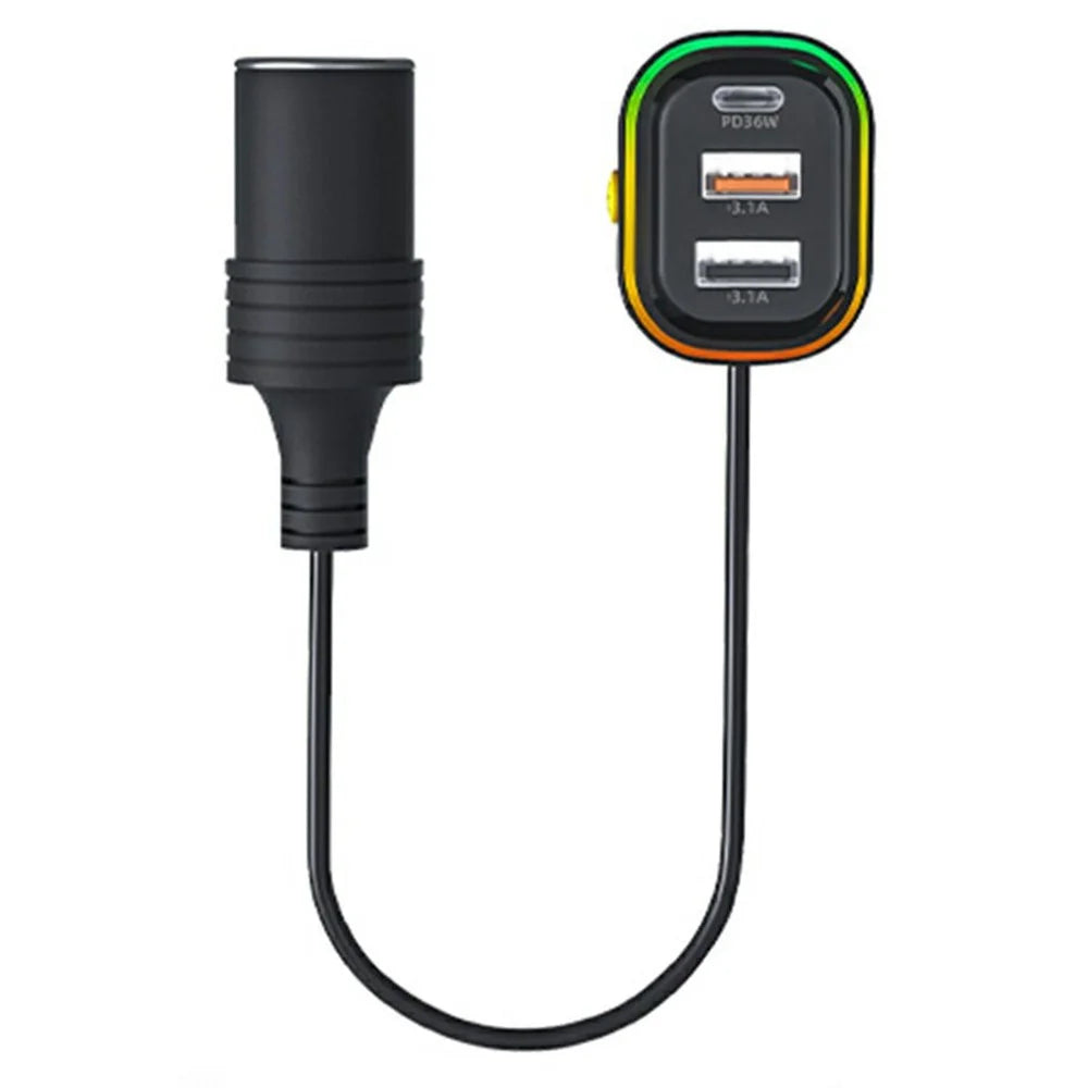 YQ9 Type-C + Dual USB Car Front Rear Seat Cigarette Lighter Charger for 12-24V Vehicles - 1