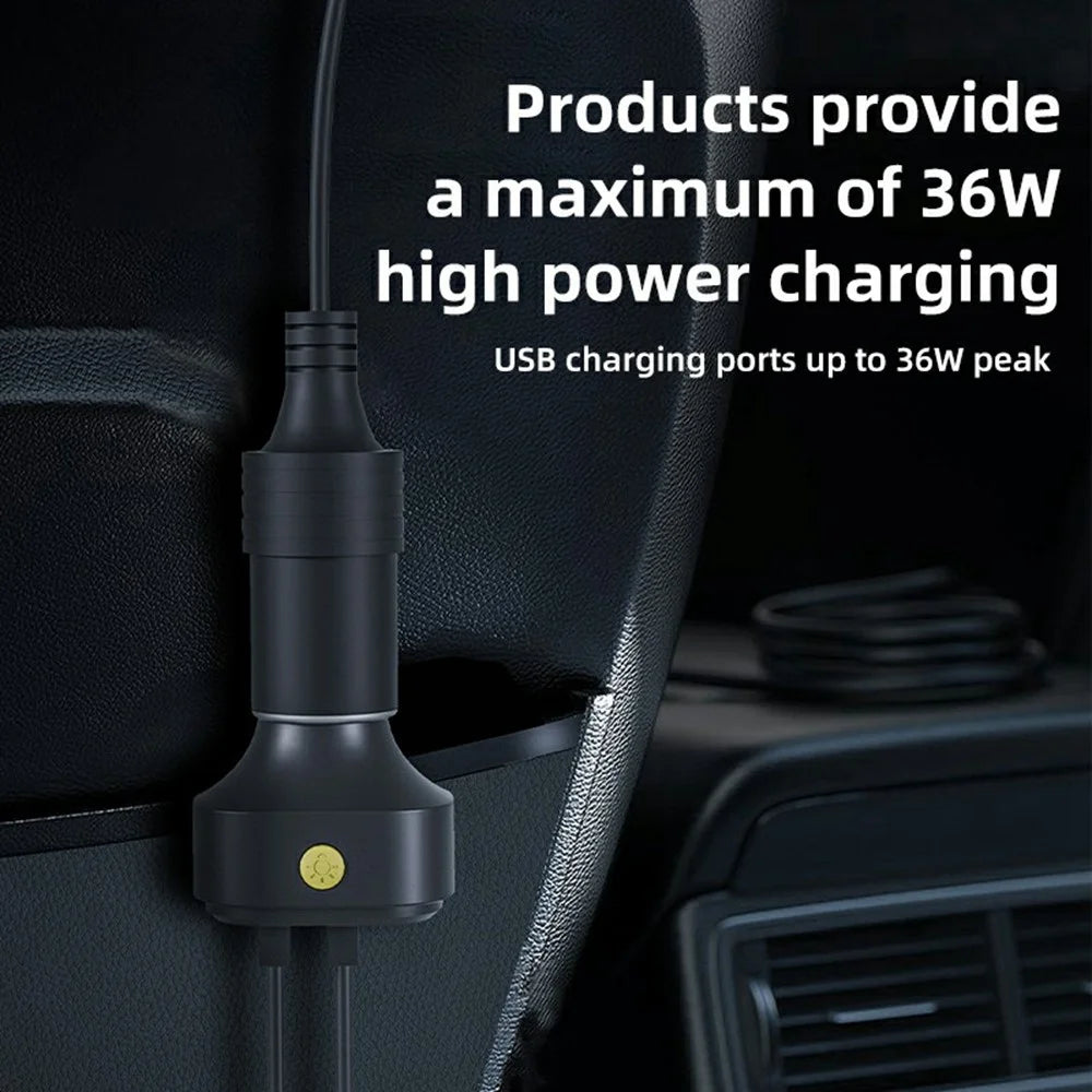 YQ9 Type-C + Dual USB Car Front Rear Seat Cigarette Lighter Charger for 12-24V Vehicles - 5