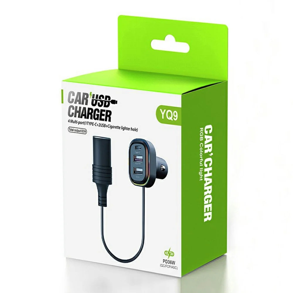 YQ9 Type-C + Dual USB Car Front Rear Seat Cigarette Lighter Charger for 12-24V Vehicles - 7