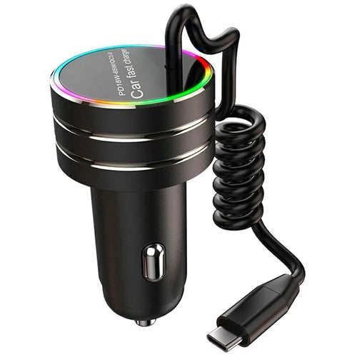 K13S 7-Color Ambient Lamp PD Fast Charging Car Charger with 1m Type-C Elastic Spring Wire - 1