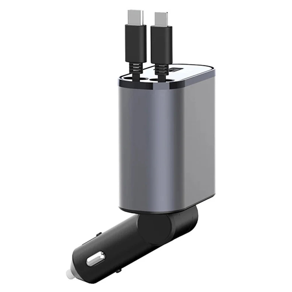 4-in-1 Digital Display Dual Ports Fast Charging Cigarette Lighter Car Charger with iP + Type-C Retractable Cable - 2