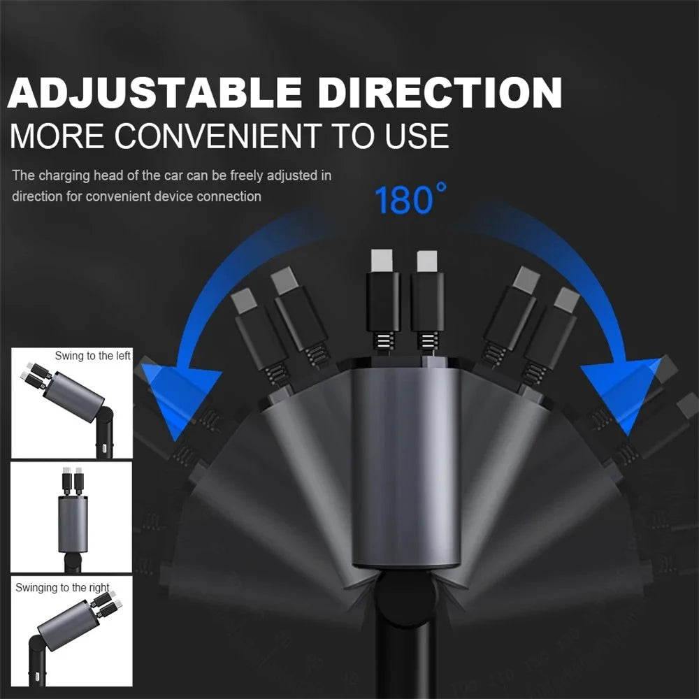 4-in-1 Digital Display Dual Ports Fast Charging Cigarette Lighter Car Charger with iP + Type-C Retractable Cable - 6