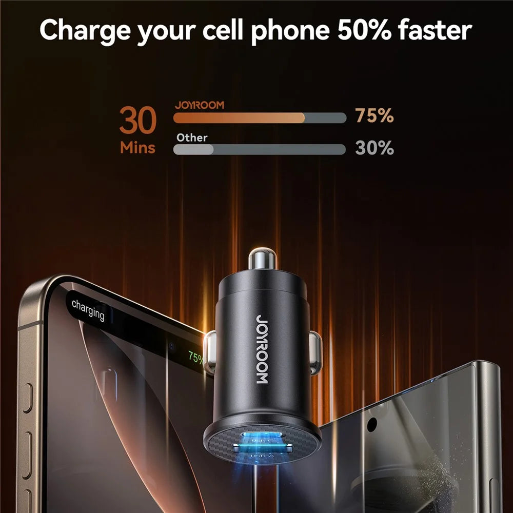 JOYROOM JR-CCN16 Mini 15W Car Charger Adapter USB-A+Type-C Dual USB Port Charger - 6