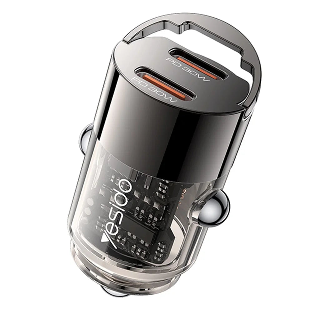 YESIDO Y69 PD 30W Dual Type-C Fast Charging Car Charger with Handle - 1