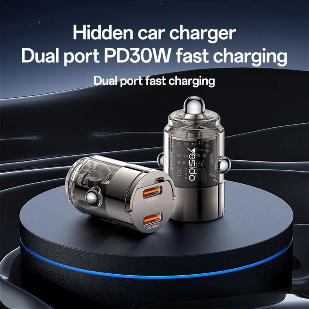 YESIDO Y69 PD 30W Dual Type-C Fast Charging Car Charger with Handle - 2