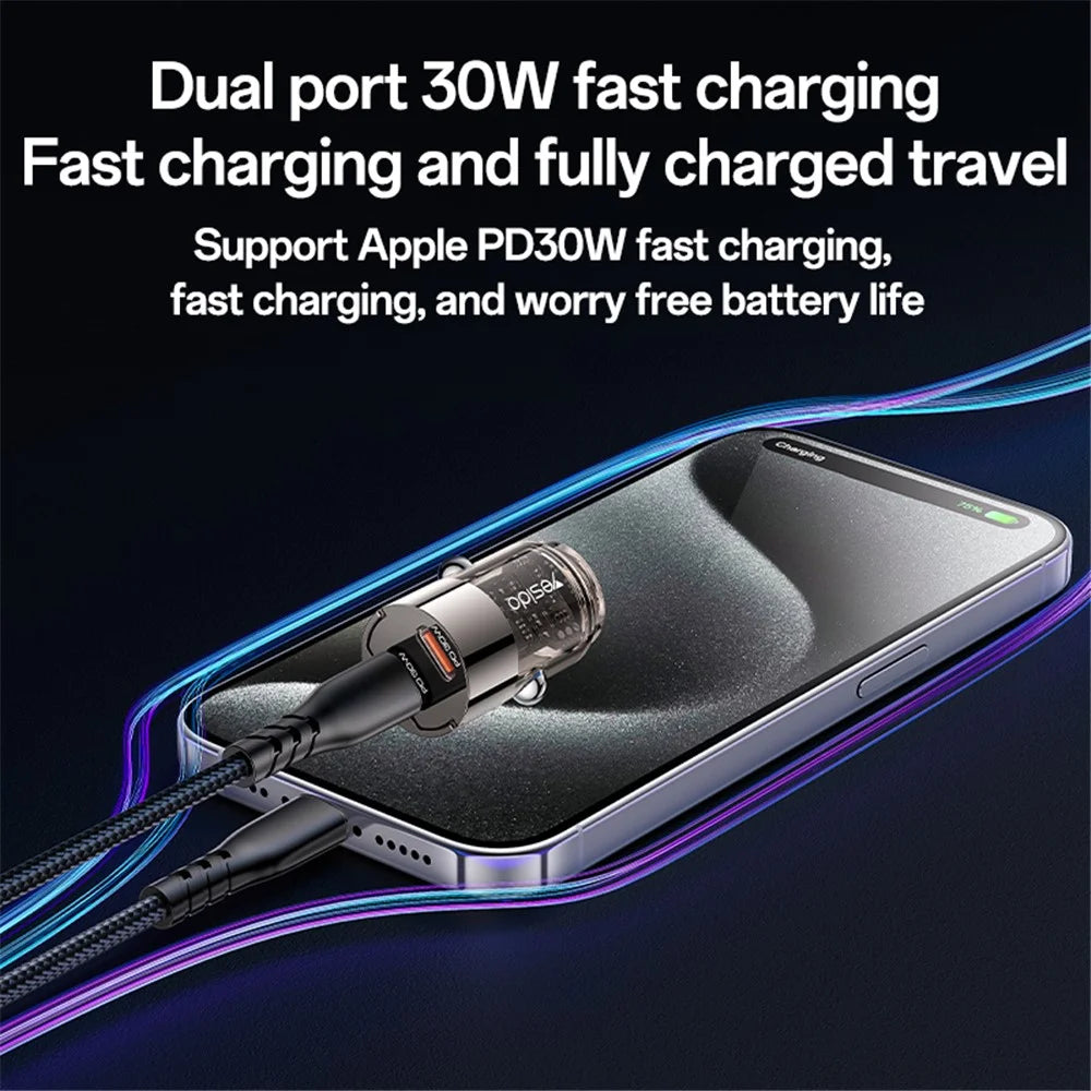 YESIDO Y69 PD 30W Dual Type-C Fast Charging Car Charger with Handle - 3
