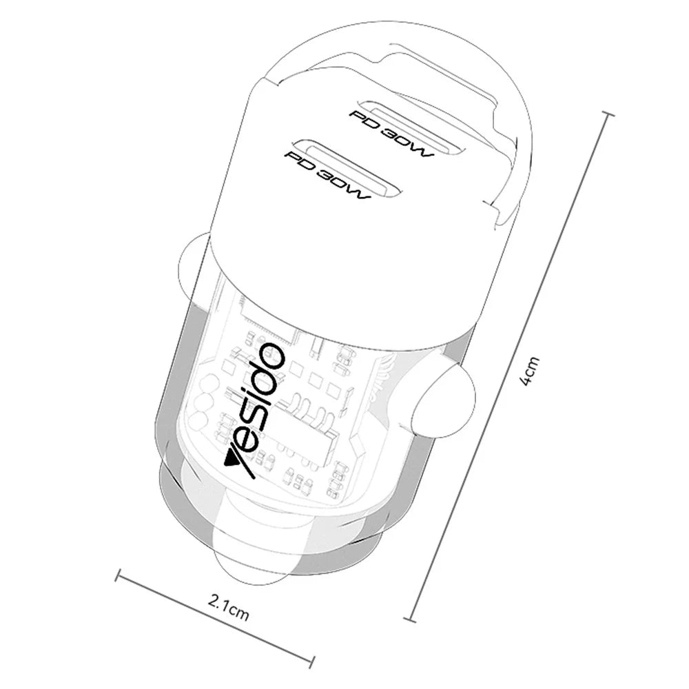 YESIDO Y69 PD 30W Dual Type-C Fast Charging Car Charger with Handle - 6
