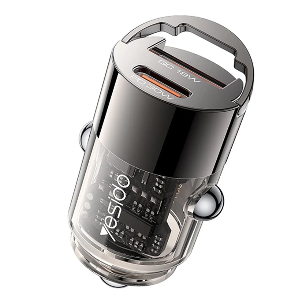 YESIDO Y68 USB+Type-C Dual Port Adapter PD 30W+QC 18W Fast Charging Mini Car Charger - 1