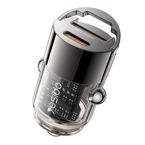 YESIDO Y68 USB+Type-C Dual Port Adapter PD 30W+QC 18W Fast Charging Mini Car Charger - 1