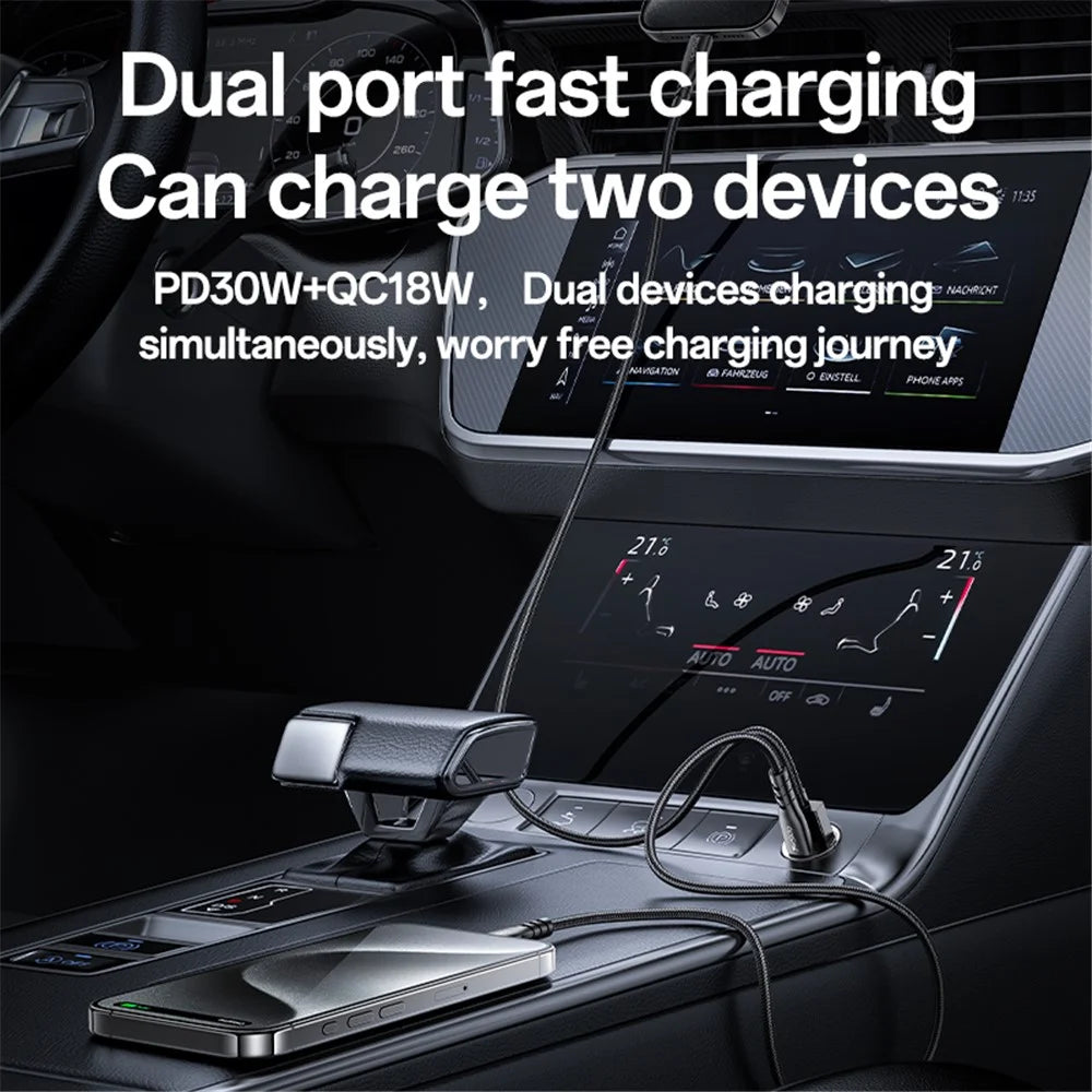 YESIDO Y68 USB+Type-C Dual Port Adapter PD 30W+QC 18W Fast Charging Mini Car Charger - 4