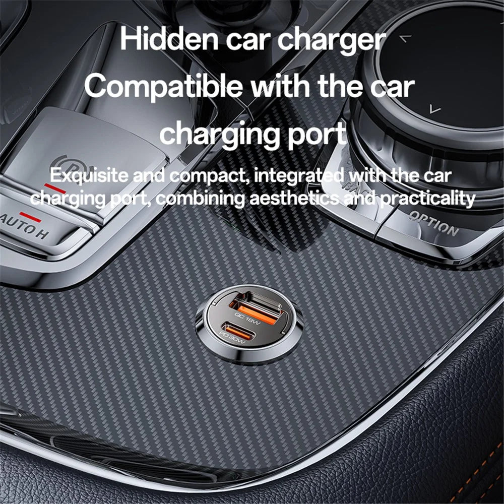 YESIDO Y68 USB+Type-C Dual Port Adapter PD 30W+QC 18W Fast Charging Mini Car Charger - 5