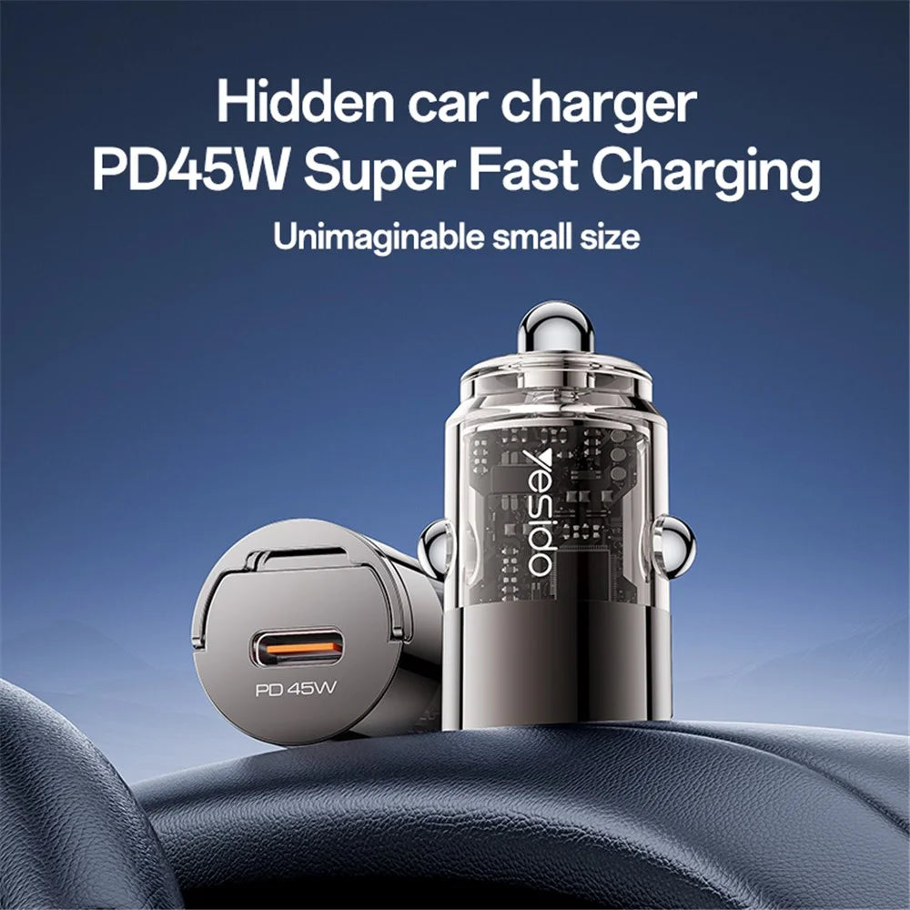 YESIDO Y67 PD 45W Type-C Mini Car Charger Fast Charging Adapter for Phones Laptops - 2