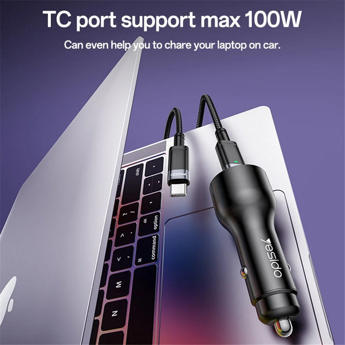 YESIDO Y65 USB+Type-C Dual Port Car Charger PD 100W + QC 18W Fast Charging Adapter - 3