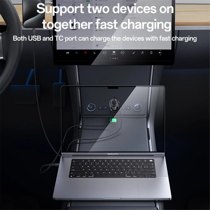 YESIDO Y65 USB+Type-C Dual Port Car Charger PD 100W + QC 18W Fast Charging Adapter - 5