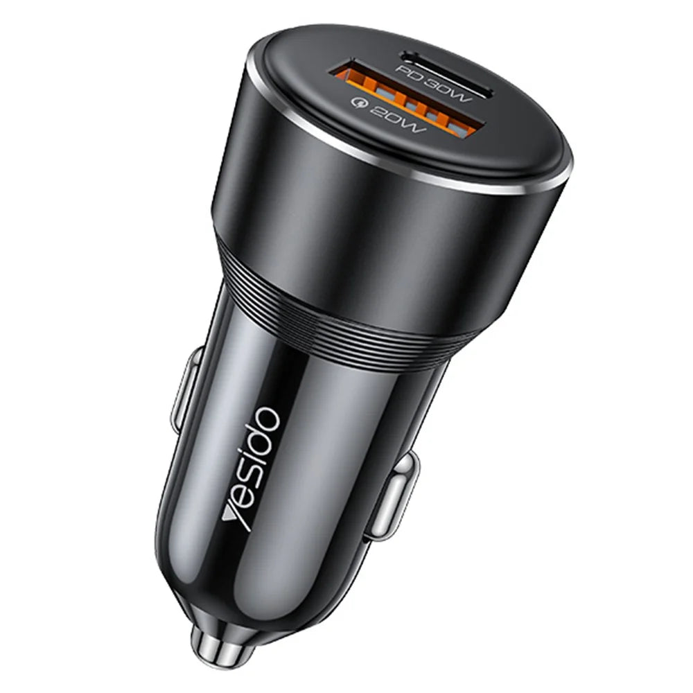 YESIDO Y64 50W USB+Type-C Dual Port Car Charger Fast Charging Cigarette Lighter Adapter - 1