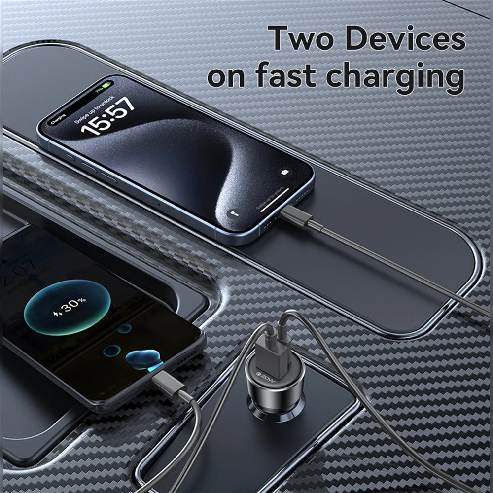 YESIDO Y64 50W USB+Type-C Dual Port Car Charger Fast Charging Cigarette Lighter Adapter - 4