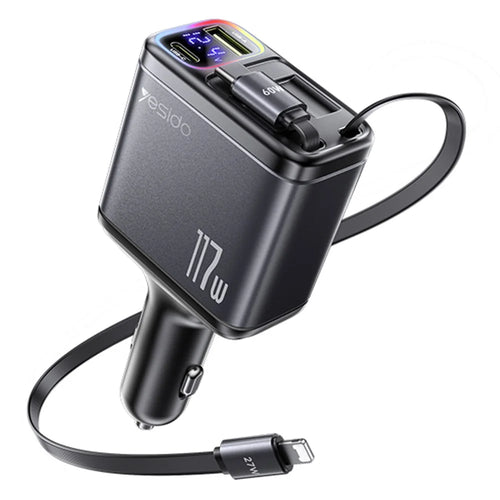YESIDO Y63 117W Fast Charging USB-A + Type-C Dual Port Car Charger with Retractable Cables - 1