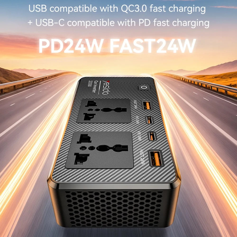 YESIDO VC07 200W High Power Car Inverter Fast Charging Adapter with 2 AC + 2 USB + 2 Type-C Ports - 2