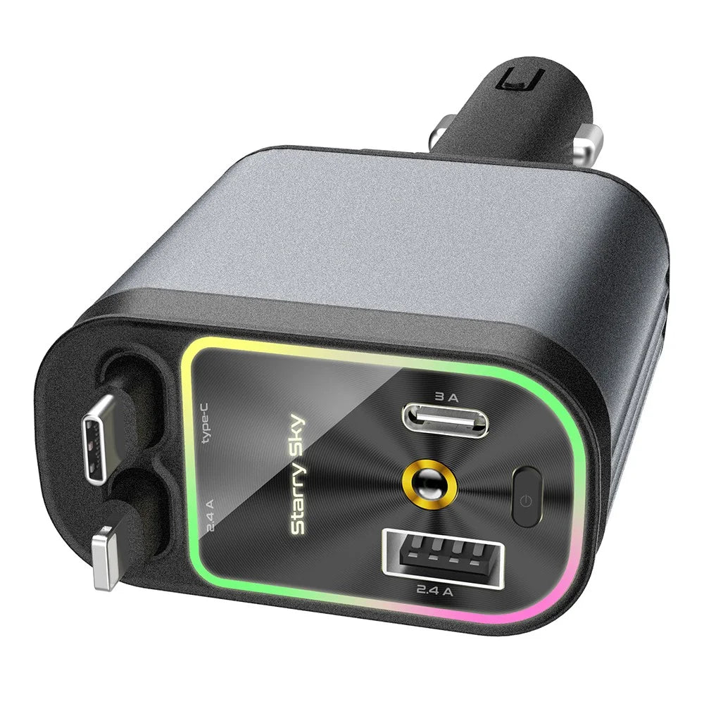 C3 4 in 1 USB A + USB C Car Charger with Retractable Type C + iP Cable Starry Sky Cigarette Lighter Adapter - 2