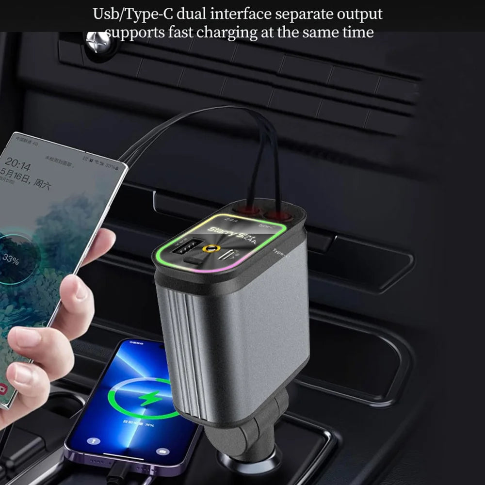 C3 4 in 1 USB A + USB C Car Charger with Retractable Type C + iP Cable Starry Sky Cigarette Lighter Adapter - 4