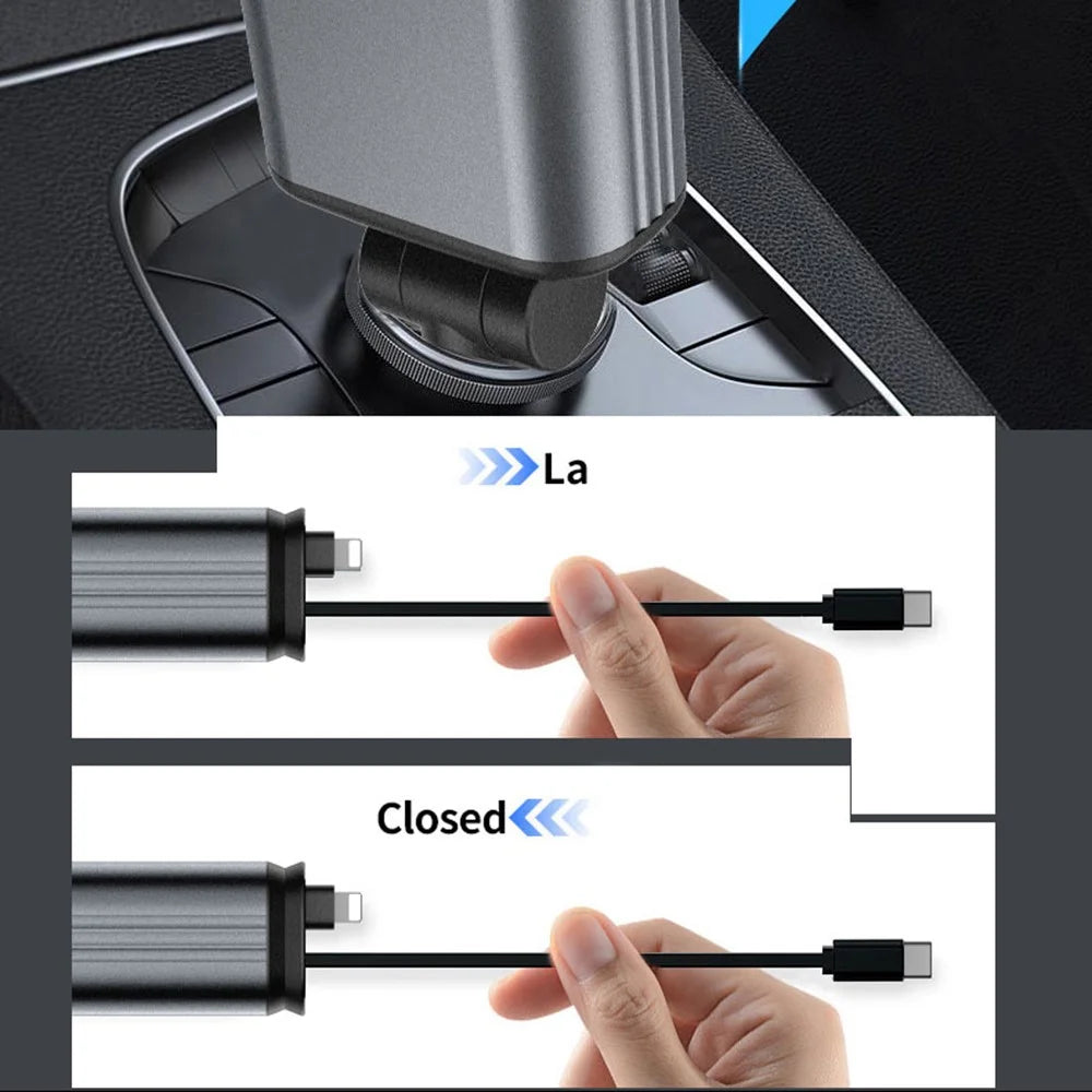 C3 4 in 1 USB A + USB C Car Charger with Retractable Type C + iP Cable Starry Sky Cigarette Lighter Adapter - 5