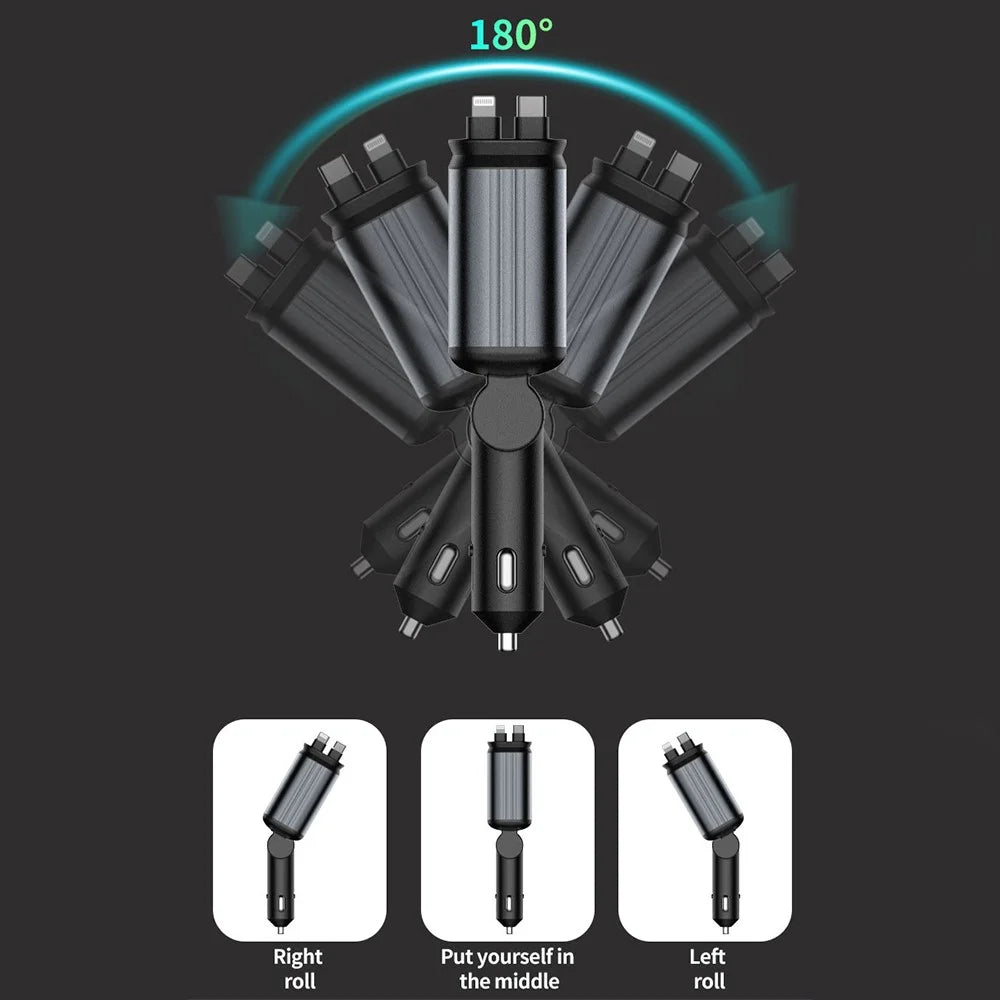 C3 4 in 1 USB A + USB C Car Charger with Retractable Type C + iP Cable Starry Sky Cigarette Lighter Adapter - 7