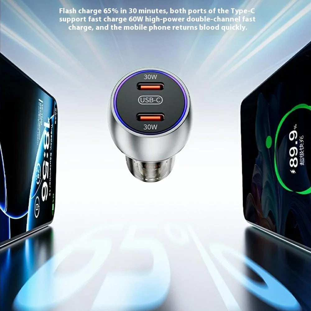 WEKOME WP-C54 Car Charger 60W Dual USB-C Fast Charging Aluminum Alloy Transparent Adapter - Silver - 4